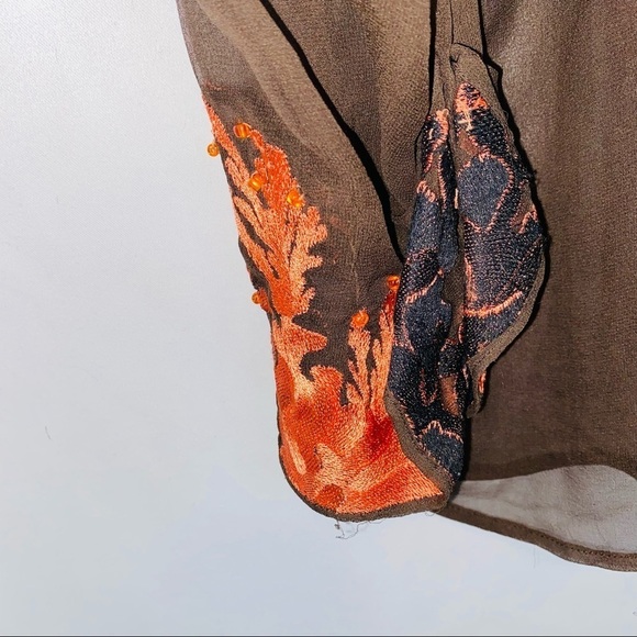 Anne Carson 100% Silk Brown Embroidered Swim Coverup Tunic Top Size 1X - Picture 8 of 8